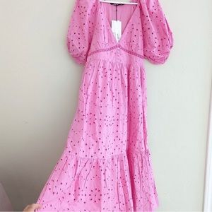 Pink eyelet lace maxi zara dress